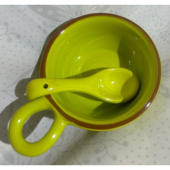 Cute TAG ceramic glazed condiment serving bowl & spoon - bright green - Picture 1 of 5
